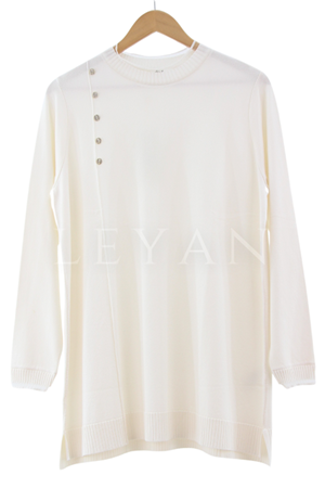 Tığ Triko Fırfır Detaylı Tunik- LYN03537 Krem