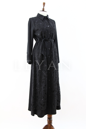 Fuat Gürşen Güpür Detaylı Elbise- LYN03950 Siyah