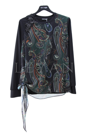 Fuat Gürşen Şal Desen İşlemeli Bluz- LYN03952 Siyah