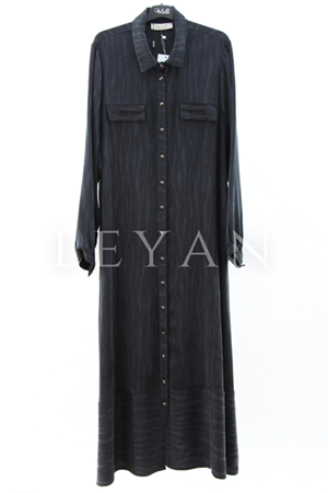 Dule Cebi Taşlı Desenli Gömlek Elbise- LYN03985 Siyah