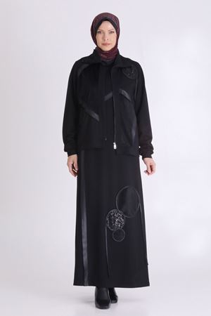 Behrem Kadife Detaylı Ceketli Elbise- LYN04034 Siyah