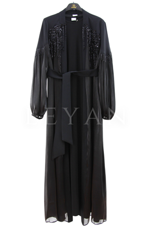 Orhan Store Taş Detaylı Abaya Takım- LYN04045 Siyah