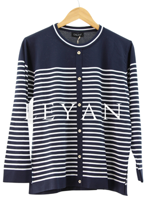 Orhan Store Düğme Detaylı Çizgili Bluz- LYN04012 Lacivert