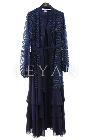 Orhan Store Taş İşlemeli Abaya Takım- LYN03983 Lacivert