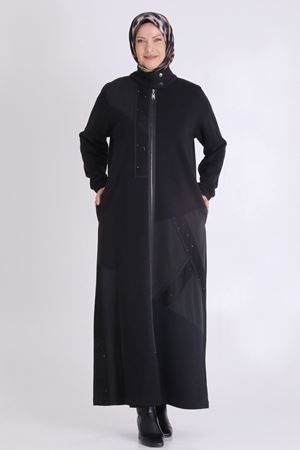 Behrem File Ve Paraşüt Detaylı Ferace- LYN03999 Siyah