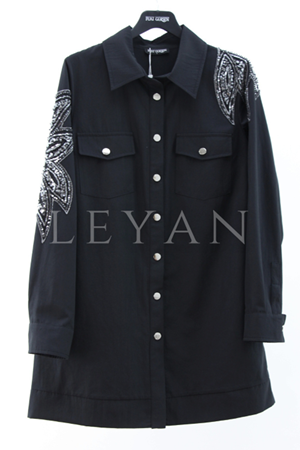 Fuat Gürşen Omzu Payet İşlemeli Gömlek- LYN03938 Siyah