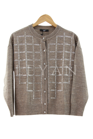 My312 Önü Taşlı Hırka- LYN03921 Vizon