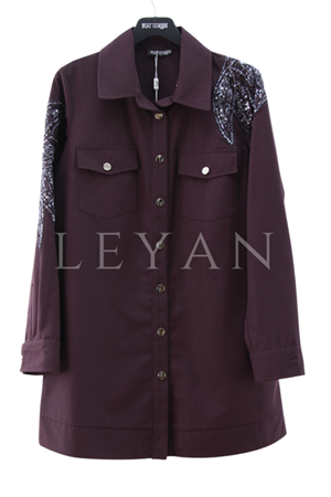 Fuat Gürşen Omzu Payet İşlemeli Gömlek- LYN03938 Mürdüm