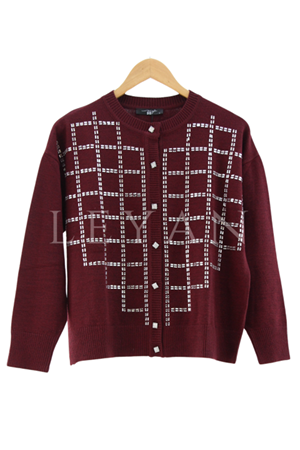 My312 Önü Taşlı Hırka- LYN03921 Bordo