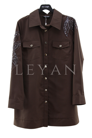 Fuat Gürşen Omzu Payet İşlemeli Gömlek- LYN03938 Kahve