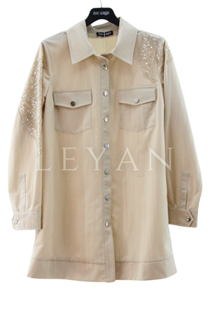 Fuat Gürşen Omzu Payet İşlemeli Gömlek- LYN03938 Bej