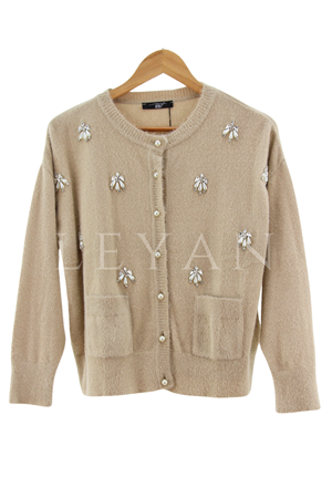 My312 Önü İnci Taşlı Hırka- LYN03926 Bej