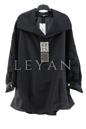 My312 Kolu Dantelli Taşlı Tunik- LYN04027 Siyah