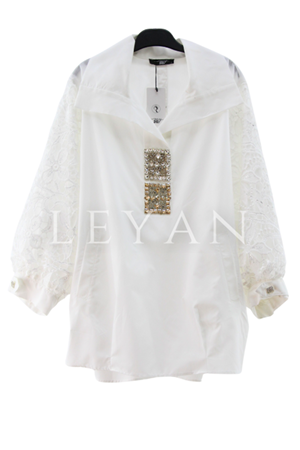My312 Kolu Dantelli Taşlı Tunik- LYN04027 Ekru