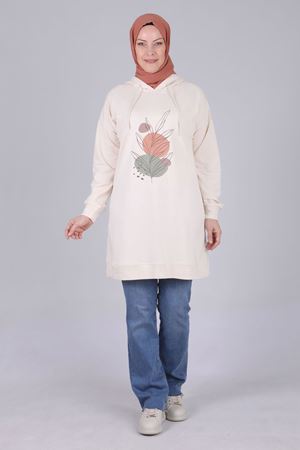 Behrem Baskılı Tunik- LYN03906 Krem