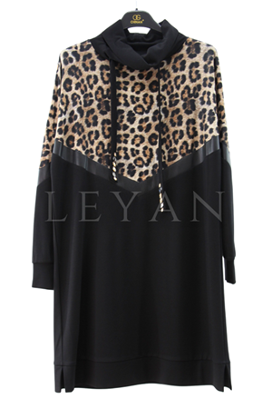 Orhan Store Leopar Detaylı Tunik- LYN03264 Siyah