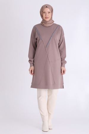 Behrem Boncuk İşlemeli Tunik- LYN03986 Kestane