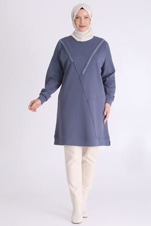 Behrem Boncuk İşlemeli Tunik- LYN03986 Duman Mavi