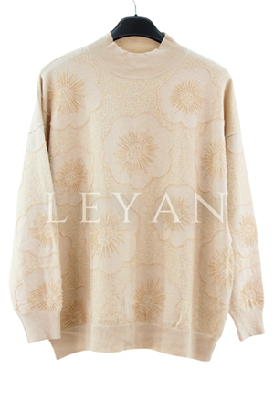 Tığ Triko İşlemeli Yarım Balıkçı Yaka Bluz- LYN04173 Bej