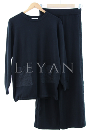 Tığ Triko Dantel Detaylı Takım- LYN04172 Siyah