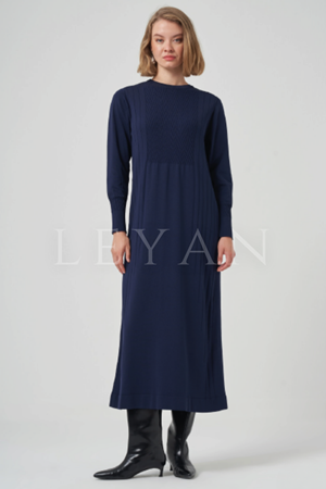 Nuss Zikzak Desenli Elbise- LYN03969 Lacivert