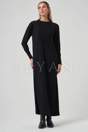 Nuss Zikzak Desenli Elbise- LYN03969 Siyah