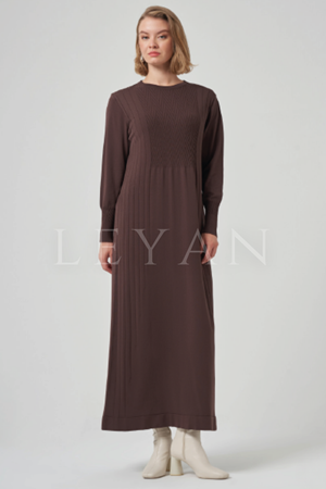 Nuss Zikzak Desenli Elbise- LYN03969 Kahve