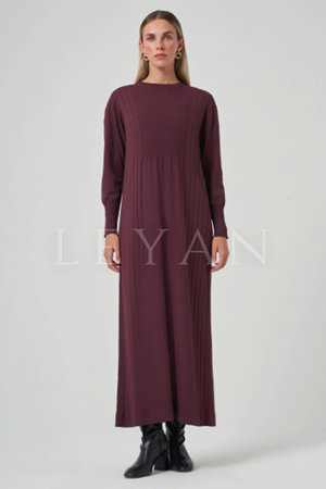 Nuss Zikzak Desenli Elbise- LYN03969 Bordo