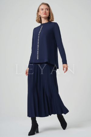 Nuss Taşlı Etekli Takım- LYN04096 Lacivert
