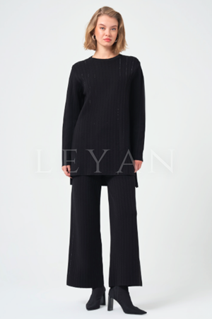 Nuss Taş Detaylı Takım- LYN04142 Siyah