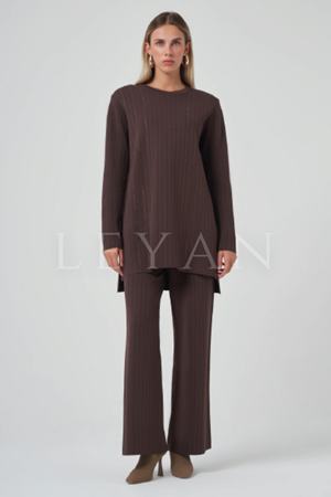 Nuss Taş Detaylı Takım- LYN04142 Kahve