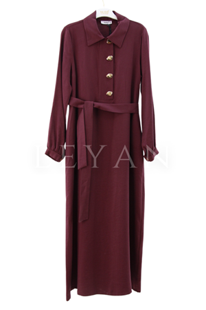 Nuss Çıtçıt Detaylı Elbise- LYN04180 Mürdüm