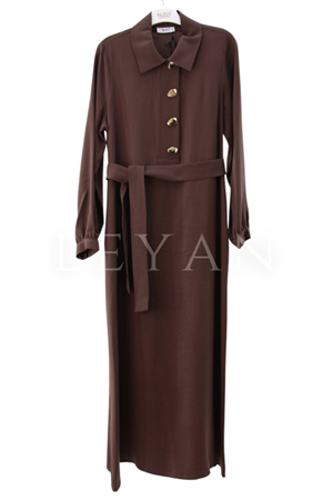 Nuss Çıtçıt Detaylı Elbise- LYN04180 Kahve