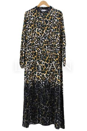 Leopar Desenli Elbise-LYN02540 Yeşil