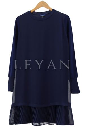 Pilise Detaylı Uzun Kollu Tunik- LYN01423  Lacivert