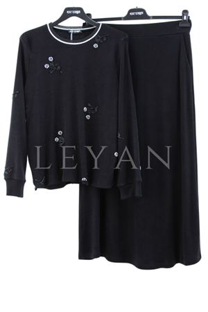 Fuat Gürşen Çiçek Figürlü Etekli Takım- LYN04182 Siyah