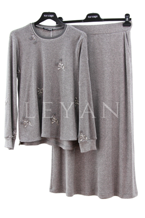 Fuat Gürşen Çiçek Figürlü Etekli Takım- LYN04182 Gri