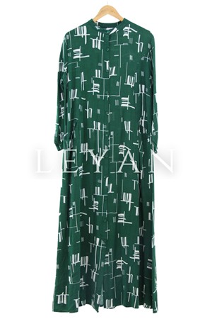 Desenli Viskon Elbise- LYN01460  Yeşil