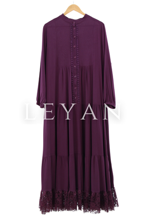 Küpür Detaylı Viscon Elbise- LYN01305 Mürdüm