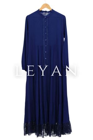 Küpür Detaylı Viscon Elbise- LYN01305 Lacivert
