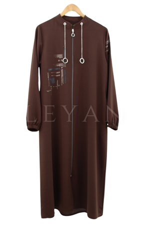 Ribana Detaylı Krep Kumaş Taşlı Kap- LYN02751 Kahve