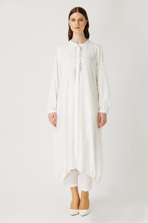 Müsemma İnci Ve Organze Detaylı Kap- LYN02581 Beyaz