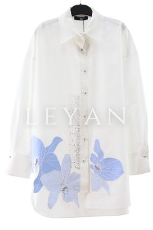 My312 Nakışlı Taşlı Gömlek- LYN04037 Ekru