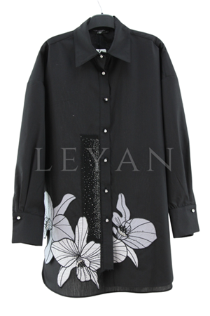 My312 Nakışlı Taşlı Gömlek- LYN04037 Siyah