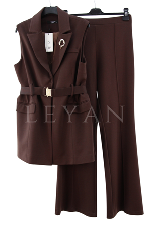 My312 Kemerli Yelek Takım- LYN04153 Kahve