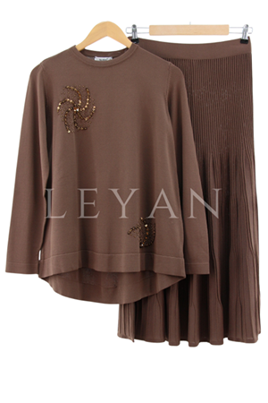 Nuss Taş İşlemeli Etekli Takım- LYN04192 Kahve