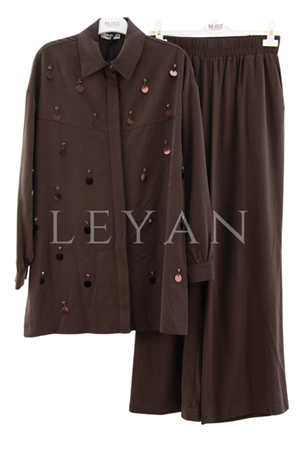 Nuss Taş İşlemeli İkili Takım- LYN04199 Kahve