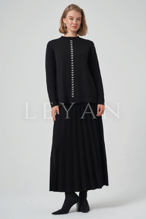 Nuss Taşlı Etekli Takım- LYN04096 Siyah