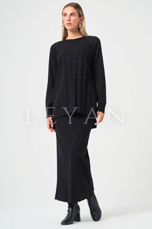 Nuss Kazayağı Desen Etekli Takım- LYN04205 Siyah