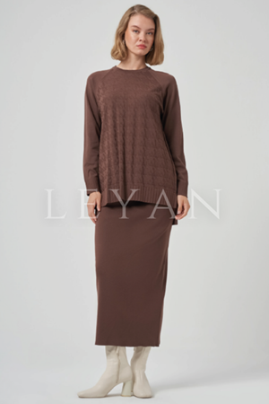 Nuss Kazayağı Desen Etekli Takım- LYN04205 Kahve